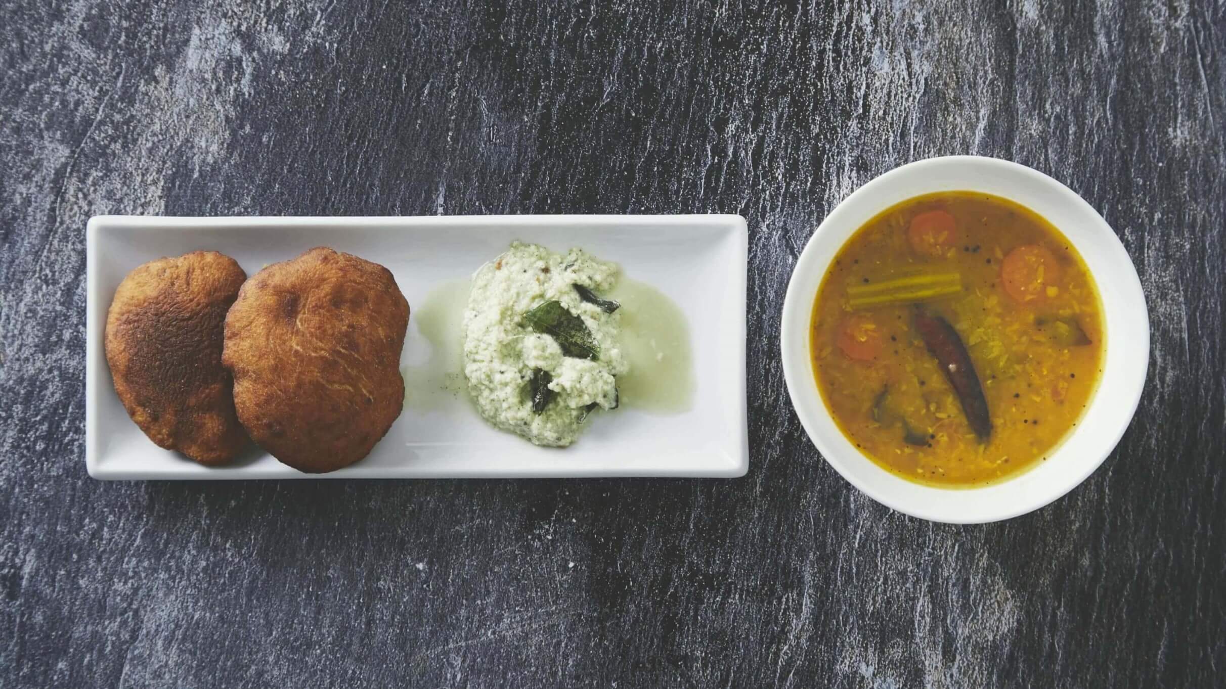 Mangalore buns served with sambar and chutney